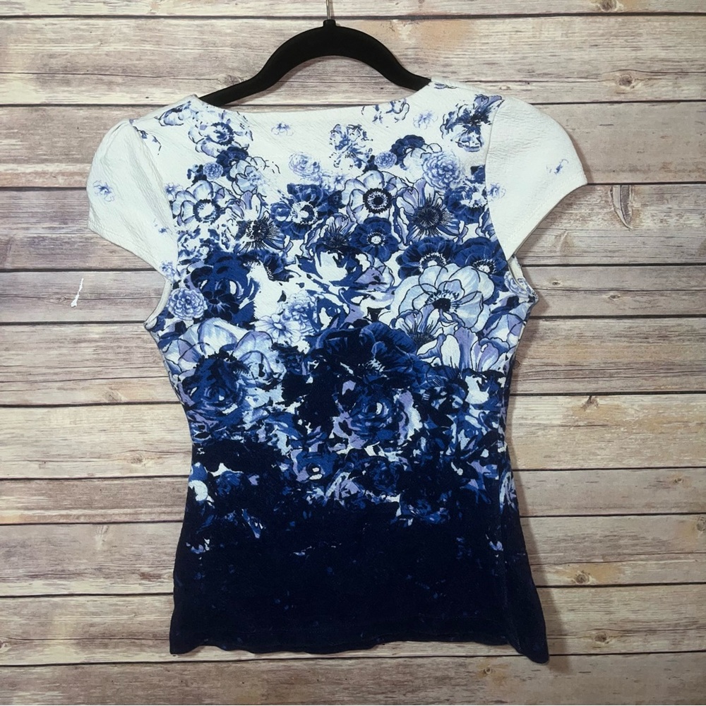 Postage Stamp Anthropologie Top Blue White Size XS D1 - Picture 7 of 7